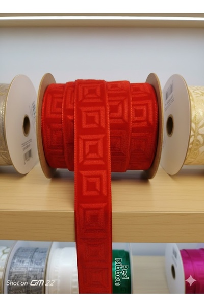 satab French Special Printed Red Velvet Ribbon 23mm 10Meters