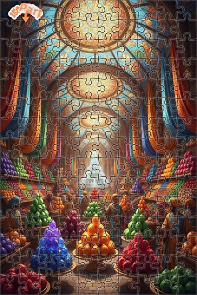 Teona Ahşap Magical Spice Market Oil Painting Lookalike Art Double-Decker Fra...