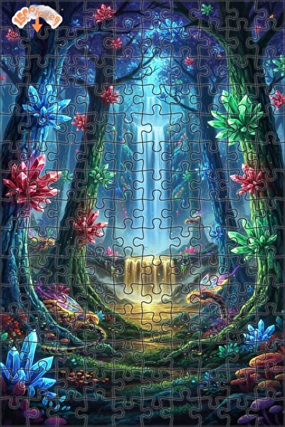 Teona Ahşap Magical Crystal Forest Dragons Oil Painting Look Art Puzzle 150 P...