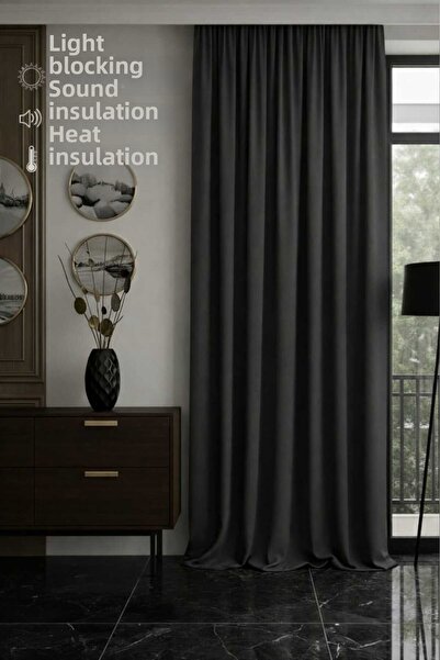 DEVRİM OLİVYA TEKSTİL Luxury 1St Class Elegance Anthracite Blackout Single Wi...