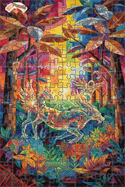 Teona Ahşap لغز خشبي على شكل تنين الغابة الغامضة بتأثيرات زيتية 150 قطعة 20x30