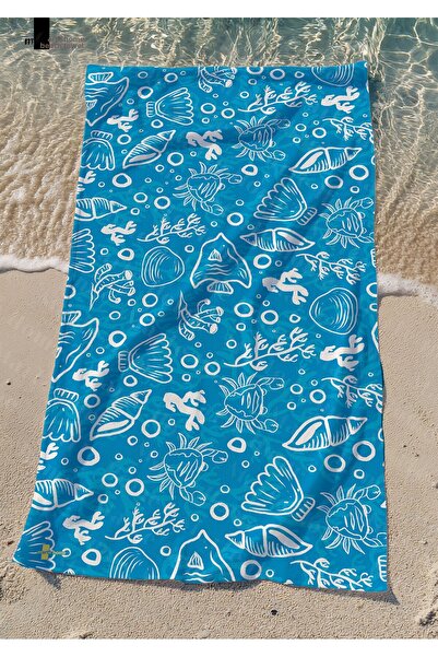 Marte Home داتكا - منشفة شاطئ مطبوعة بنمط المرجان الأزرق