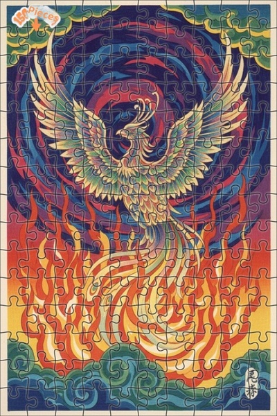 Teona Ahşap Celestial Phoenix Oil Painting Look Double Layer Framed Wooden Pu...