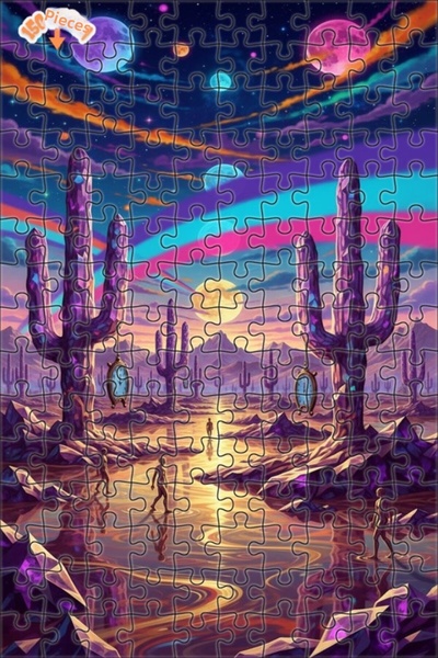 Teona Ahşap Crystal Cacti and Colorful Sky Double Layer Framed Wooden Puzzle ...