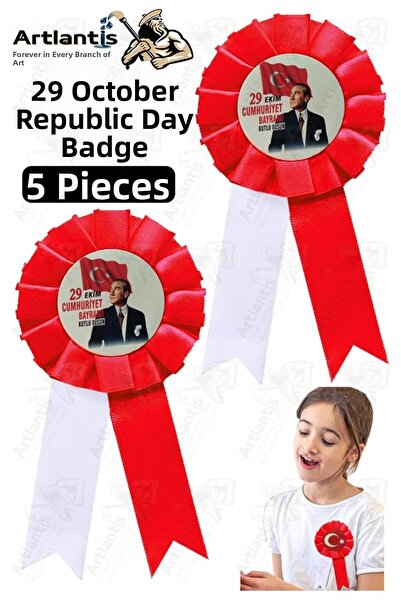 Artlantis 29 octombrie Insigna cu panglică Atatürk 5 bucăți Insigna roșu-alb ...