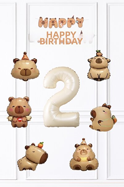 PEKSHOP Capybara Birthday Decoration Set Balloon and Banner Set