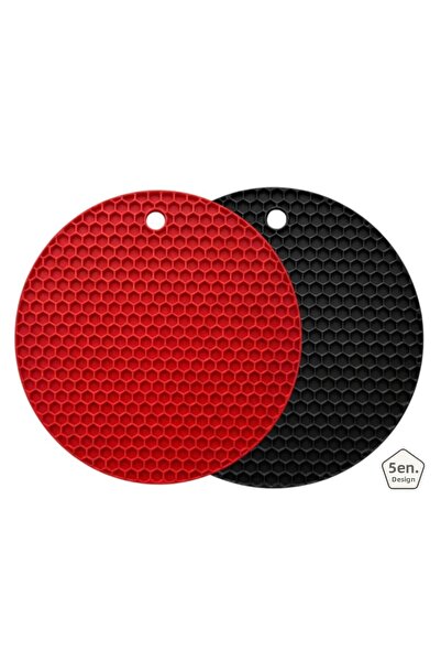 5Gen Tasarım Red Black Silicone Trivet & Griddle Mat, Honeycomb Pattern, Teap...