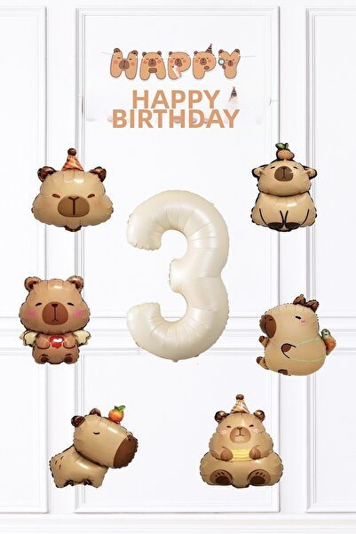 PEKSHOP Capybara Birthday Decoration Set Balloon and Banner Set
