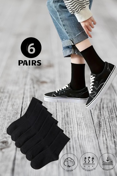 Esinti 6 Pairs Men's Women's Cotton College Socks White Black Unisex Sports S...