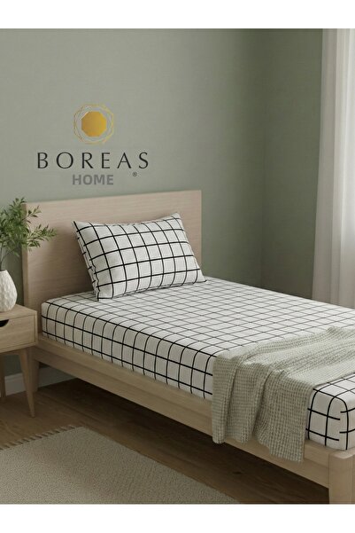 Boreas Home طقم ملاءة مطاطية وغطاء وسادة فردي من بيور وايت رانفورس (100 × 200)