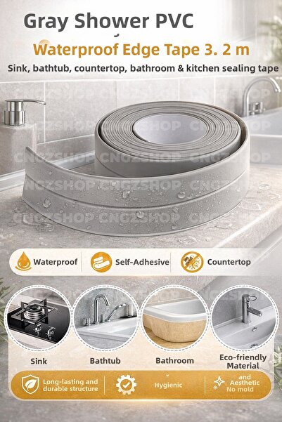 CNGZSHOP Сива PVC лента за водоустойчивост на ръбове, 3,2 метра | Лента за во...