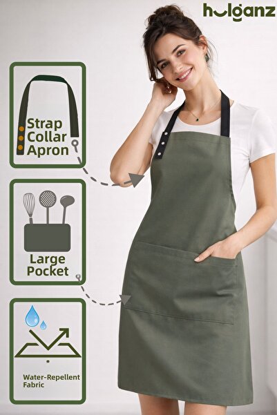 Hulganz مريلة مطبخ مقاومة للبقع وطاردة للماء مع مشبك وحزام للرقبة باللون الأخ...