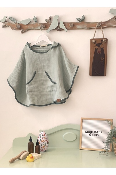Mujo Baby&Kids Organic Cotton Muslin Children's Poncho Towel |   Hooded |   Ear Detailed |   1-6 Years Old |   9 Colors