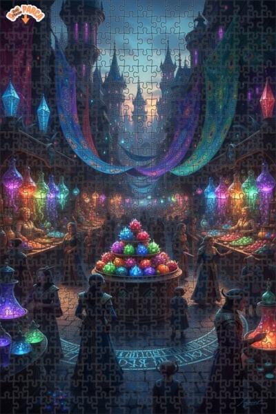 Teona Ahşap لغز خشبي مؤطر ذو طابقين بتصميم ليلة السوق السحرية، 500 قطعة، مقاس...