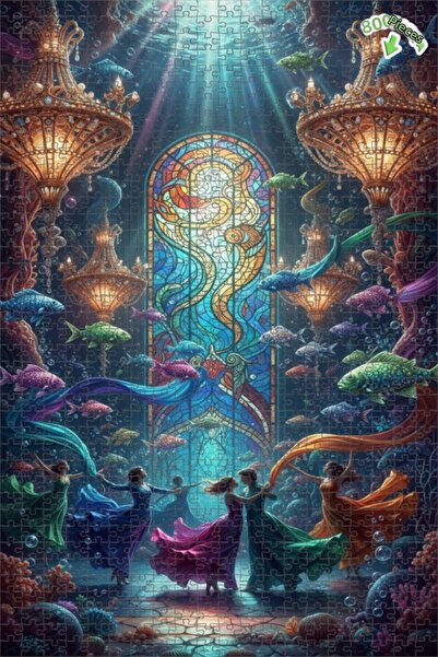 Teona Ahşap لغز خشبي بتصميم رقصة الأسماك السحرية تحت الماء، 800 قطعة، 70x50 سم