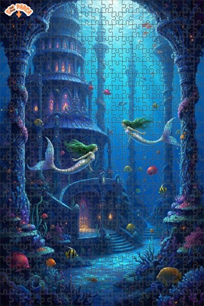 Teona Ahşap Mermaid Palace Oil Painting Look Double-Decker Framed Wooden Puzz...