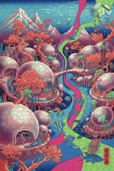 Teona Ahşap لغز خشبي بإطار مزدوج الطبقات بمظهر لوحة زيتية لمدينة تحت الماء را...