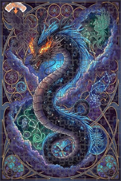 Teona Ahşap Dragon Cosmic Art Double Layer Framed Wooden Puzzle 150 Pieces 20X30