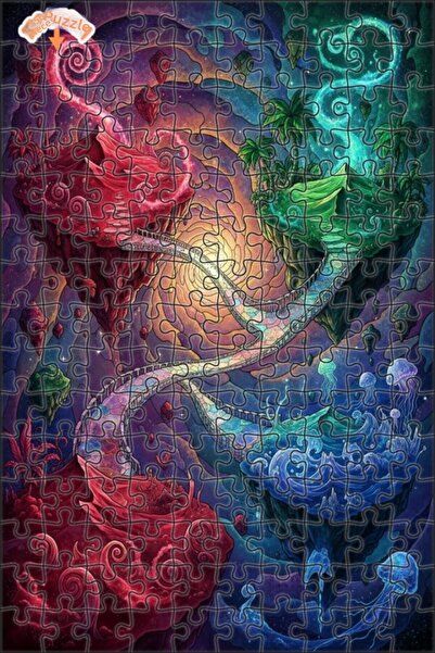 Teona Ahşap Colorful Bridges of the Fantastic Realms Double Layer Framed Wood...