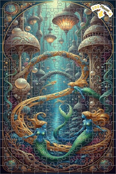 Teona Ahşap لغز خشبي مؤطر ذو طبقتين بتصميم حكاية حورية البحر السحرية، 200 قطع...