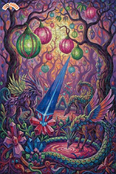 Teona Ahşap Dragon Crystal Forest Oil Painting Lookalike Art Double Layer Fra...