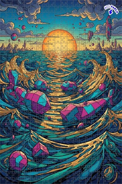 Teona Ahşap لغز خشبي مؤطر ذو طبقتين بتصميم أسماك هندسية سحرية وملونات زيتية 6...