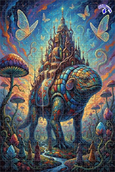 Teona Ahşap لغز خشبي رائع على شكل قلعة الديناصورات للسفر، مكون من طابقين، مؤط...