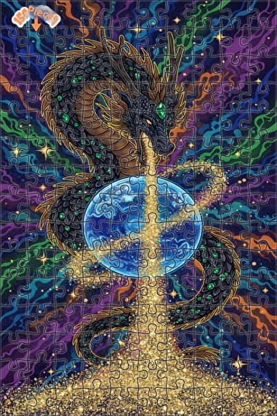 Teona Ahşap لغز خشبي مؤطر ذو طبقتين بتصميم لوحة زيتية لـ "التنين يعانق العالم...