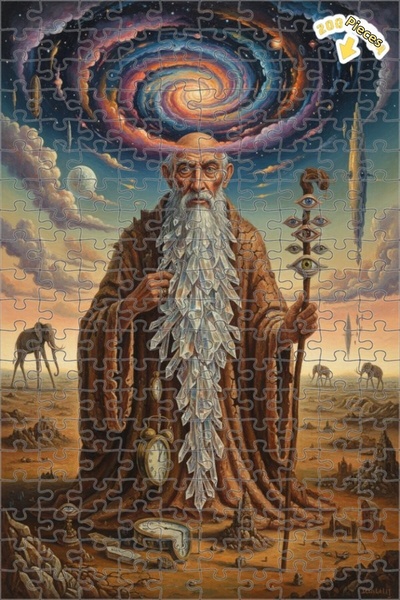 Teona Ahşap لغز خشبي بتصميم لوحة زيتية لرحلة الرجل الحكيم الكوني المسن، 200 ق...