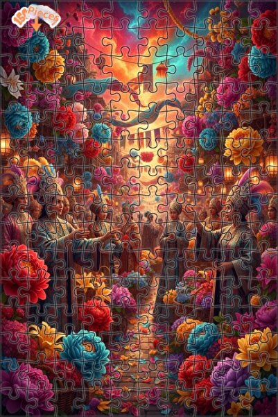 Teona Ahşap لوحة زيتية لسوق الزهور في مهرجان الربيع 150 قطعة مقاس 20x30