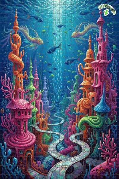 Teona Ahşap لغز خشبي مؤطر ذو طابقين بتصميم مدينة الأحلام تحت الماء بأسلوب الر...