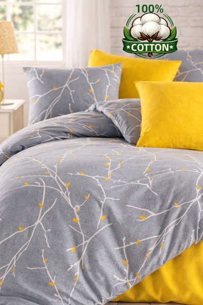 Cottonest طقم غطاء لحاف مزدوج بنمط دال باللونين الرمادي والأصفر