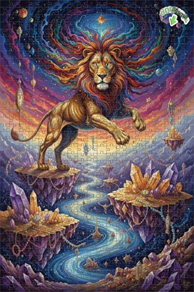 Teona Ahşap لغز خشبي مؤطر من طبقتين بتصميم رحلة الأسد الروحي الكونية، مرسوم ب...