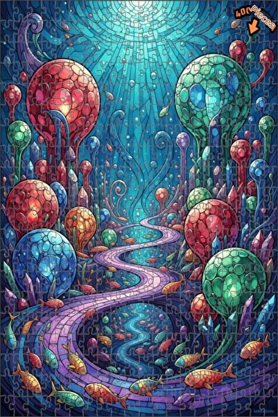 Teona Ahşap لغز خشبي بإطار مزدوج الطبقات بمظهر فسيفساء زجاجي لعالم تحت الماء ...