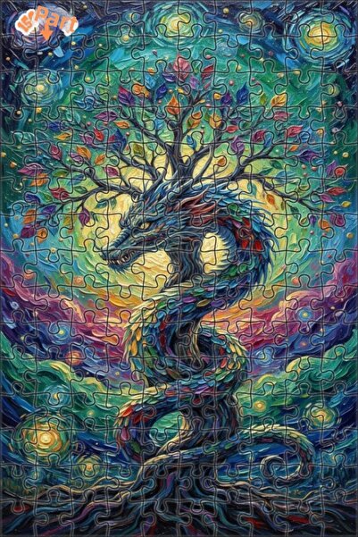 Teona Ahşap The Tree Dragon Modern Art Double-Layer Framed Wooden Puzzle 150 ...