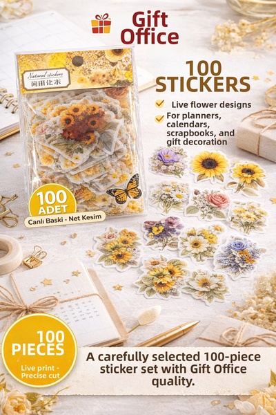 hediyeofisi Gift Office 100-Piece Floral Pattern Sticker Set – for Agenda, Pl...