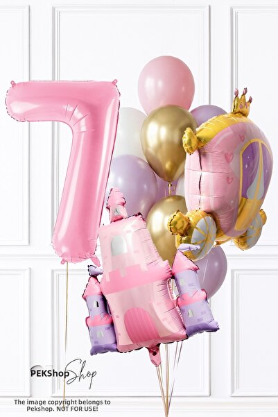 PEKSHOP Princess Theme Birthday Balloon Set with Gold Pink Lilac Balloons