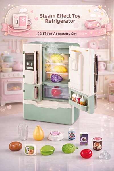 YILDIRIM OYUNCAK ثلاجة لعبة مع إضاءة LED وموسيقى ومبخرة مع 28 قطعة من الملحقا...