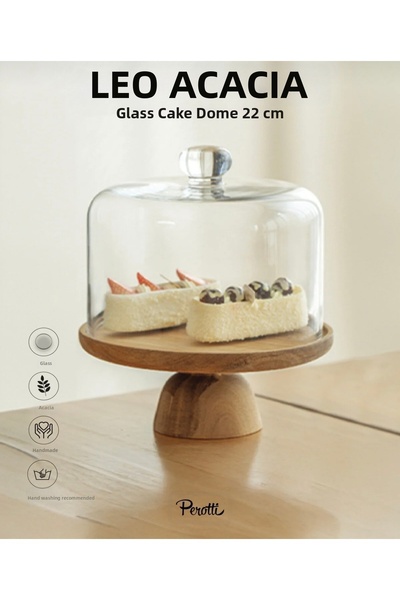 fafa home Leo Acacia Glass Cake Pan with Stand 22 cm