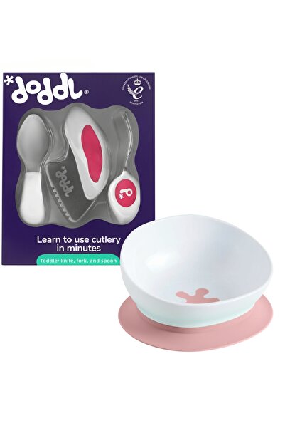 DODDL Vacuum Non-Slip Food Bowl // Blw Fork Spoon Knife Set Pink