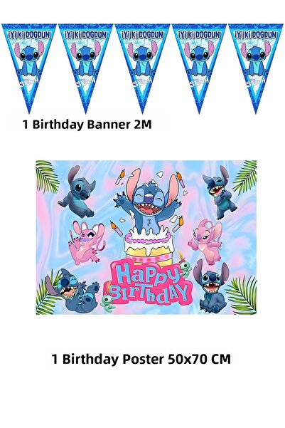 HAPPYLOOPPARTY مجموعة لافتات ورايات متوافقة مع شخصيات ستِتش ليلو وستِتش أنجل ...