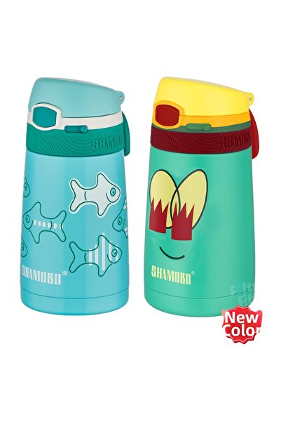 Shamobo طقم من 2 ترمس فولاذي مع شفاطة 350 مل - عزل حراري لمدة 6 ساعات-