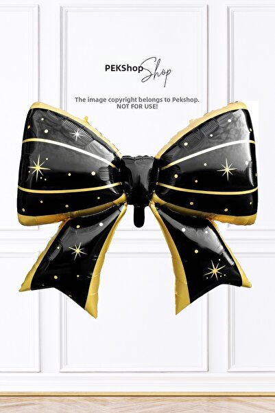PEKSHOP Black Gold Detailed Large Bow Foil Balloon Bow Shaped Balloon