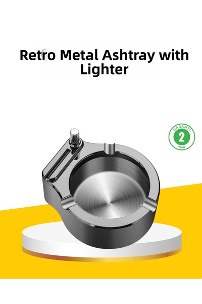 CT STONES Bfs مطفأة سجائر بتصميم دائري من المعدن المقاوم للصدأ مع ولاعة