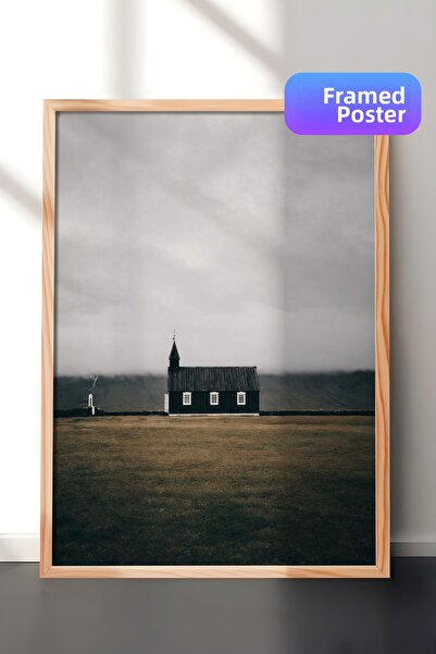 Zestia Дървена рамка за стена Изкуство Исландия Черна църква Мъглива долина П...