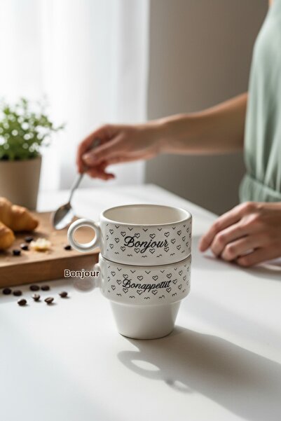LALEZEN HOME Espresso Bonjour&Bonapettit Written Double Cup