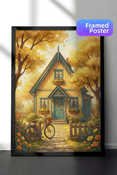 Zestia Pictură murală înrămată în negru Ilustrație caldă și colorată cu curte...