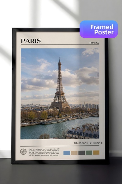 Zestia Pictură de perete înrămată în negru Turnul Eiffel din Paris Peisaj urb...