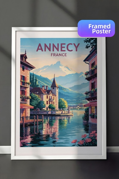 Zestia Pictură de perete înrămată albă Annecy, Franța, decor pentru sufrageri...