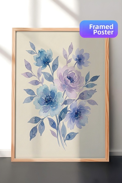 Zestia Pictură murală înrămată în lemn, albastru liliac, acuarelă, dansul ele...